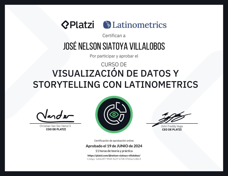 Diploma del Curso de Visualización de Datos y Storytelling con Latinometrics
