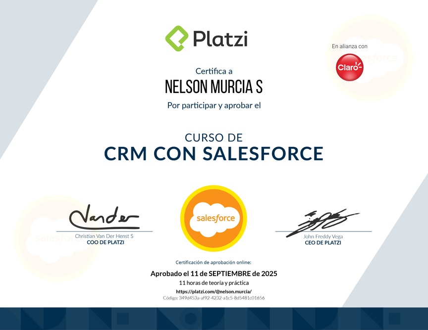 Diploma del Curso de CRM con Salesforce