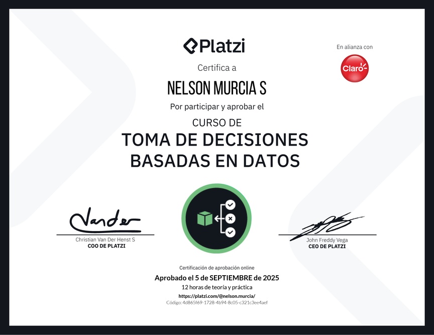 Diploma del Curso de Toma de Decisiones Basadas en Datos