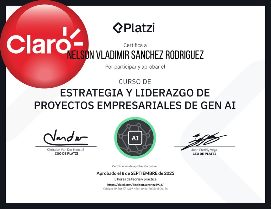 Diploma del Curso de Estrategia y Liderazgo de Proyectos Empresariales de Gen AI