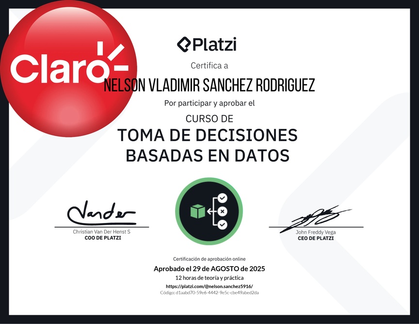 Diploma del Curso de Toma de Decisiones Basadas en Datos