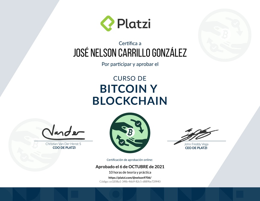 Diploma del Curso de Bitcoin y Blockchain