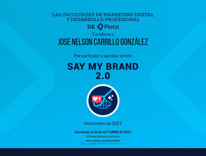 Diploma de SayMyBrand: Reto de Marca Personal