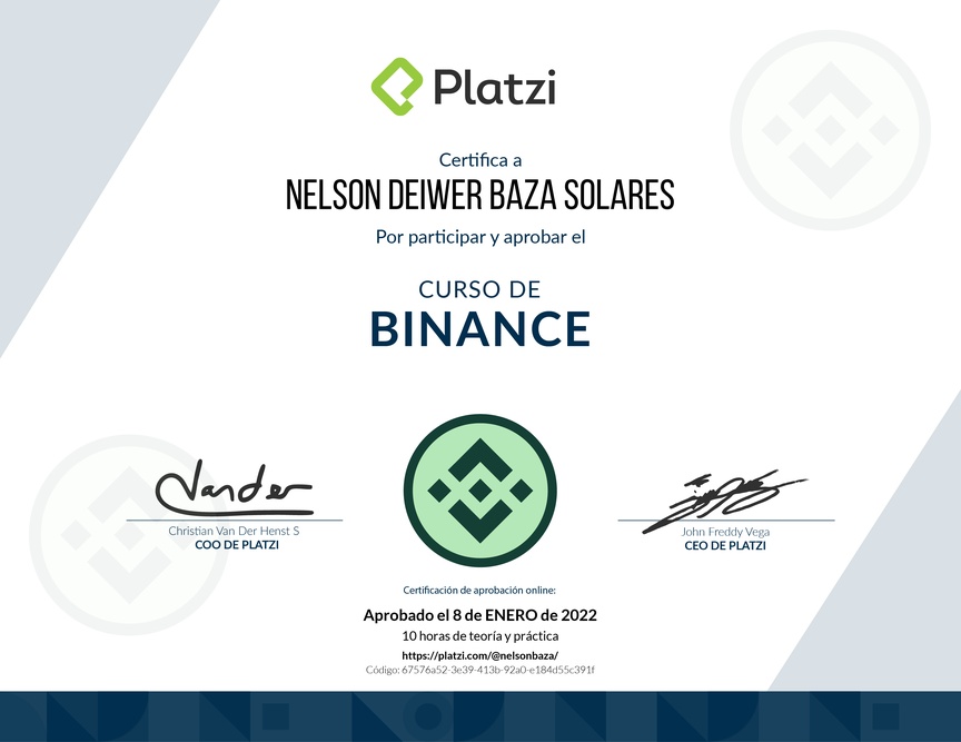 Diploma del Curso de Binance: Exchange de Criptomonedas