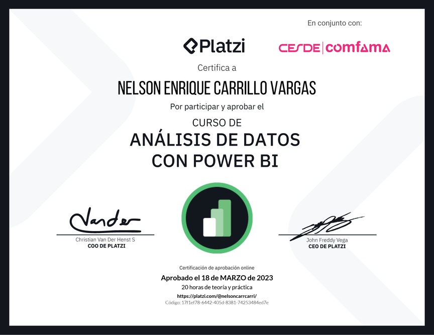 Diploma del Curso de Análisis de Datos con Power BI