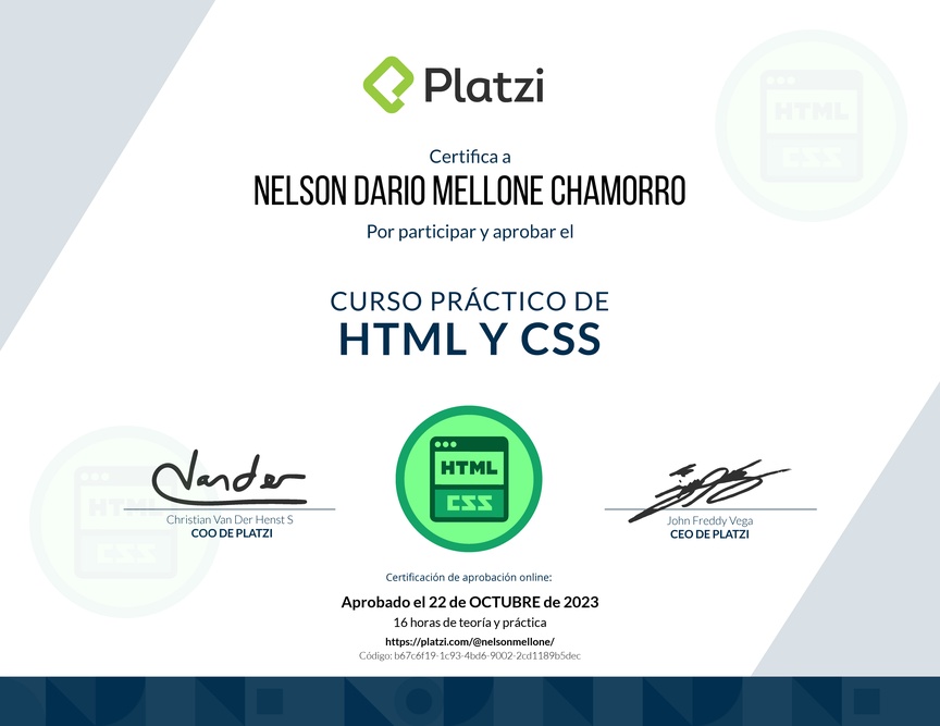 Diploma del Curso Práctico de HTML y CSS