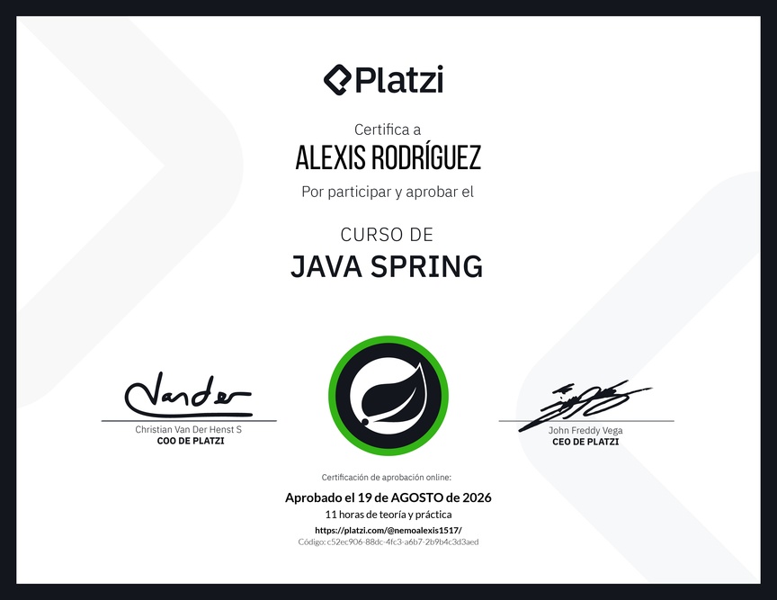 Diploma del Curso de Java Spring Boot