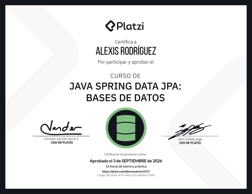 Diploma del Curso de Java Spring Data JPA: Bases de Datos