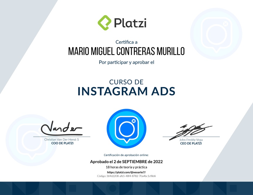 Diploma del Curso de Instagram Ads