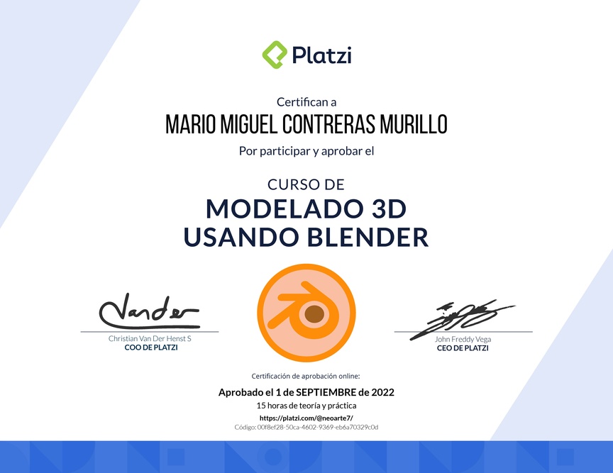 Diploma del Curso de Modelado 3D usando Blender