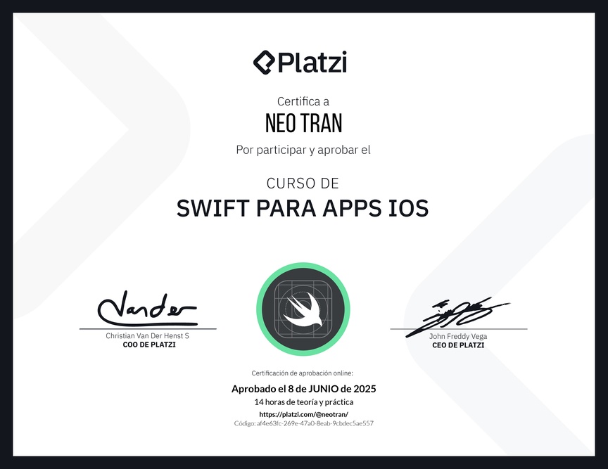 Diploma del Curso de Swift para Apps iOS