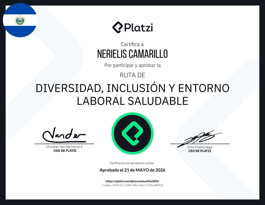 Diploma de la Ruta de Aprendizaje de Diversidad, Inclusión y Entorno Laboral Saludable