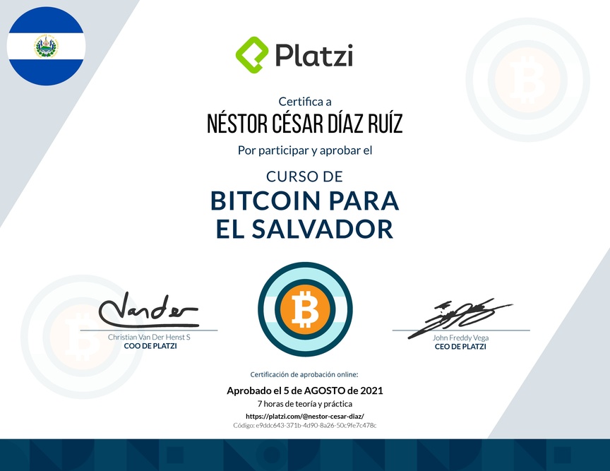 Diploma del Curso de Bitcoin para El Salvador