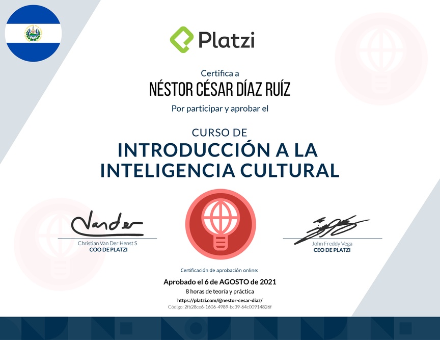 Diploma del Curso de Introducción a la Inteligencia Cultural