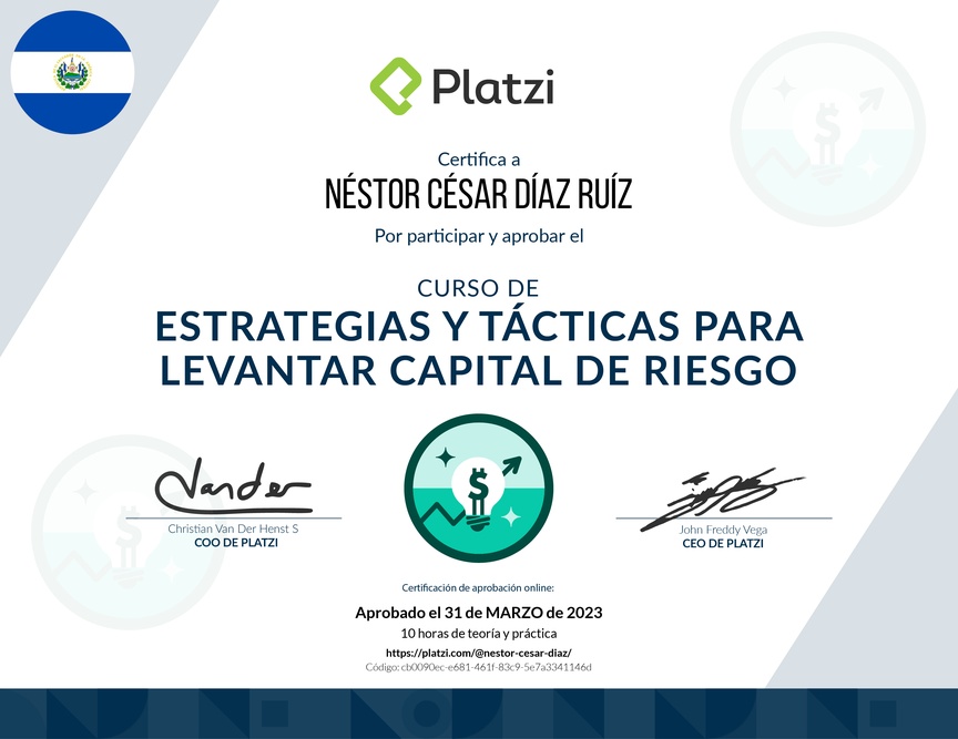 Diploma del Curso de Levantamiento de Capital para Emprendedores en Etapa Semilla