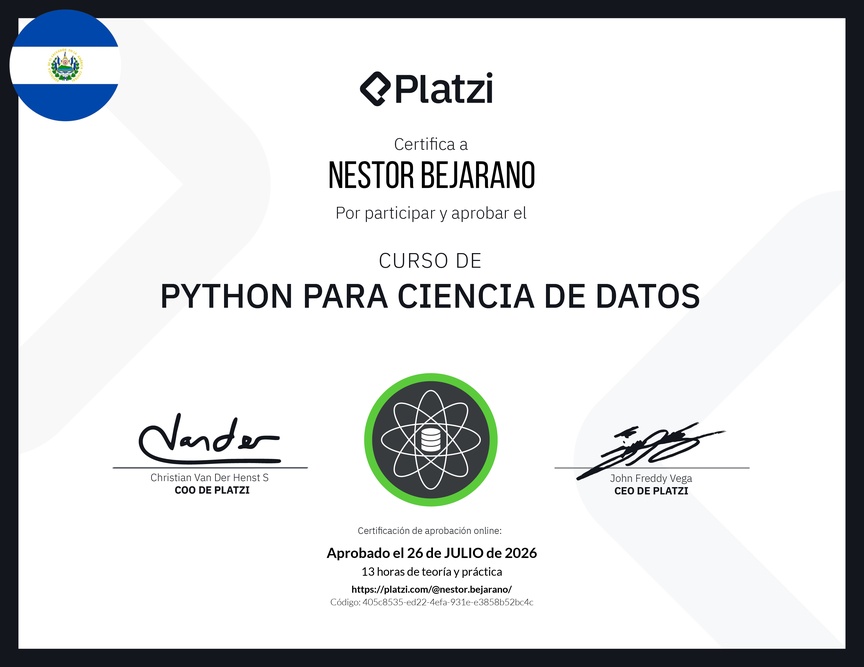 Diploma del Curso de Python para Ciencia de Datos