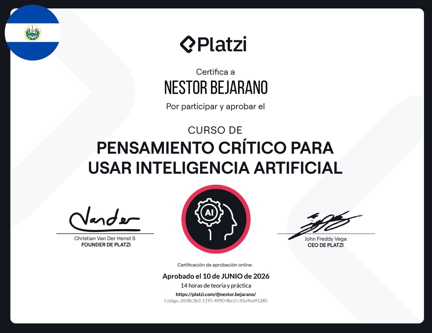 Diploma del Curso de Pensamiento Crítico para usar Inteligencia Artificial
