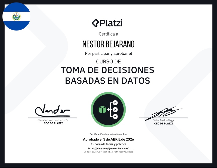 Diploma del Curso de Toma de Decisiones Basadas en Datos