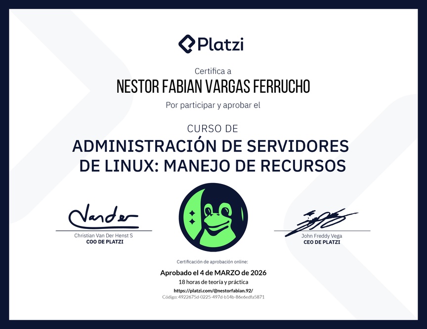 Diploma del Curso de Administración de Servidores Linux: Manejo de Recursos