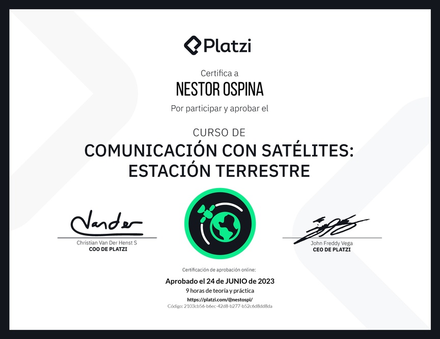 Diploma del Curso de Comunicación con Satélites: Estación Terrestre