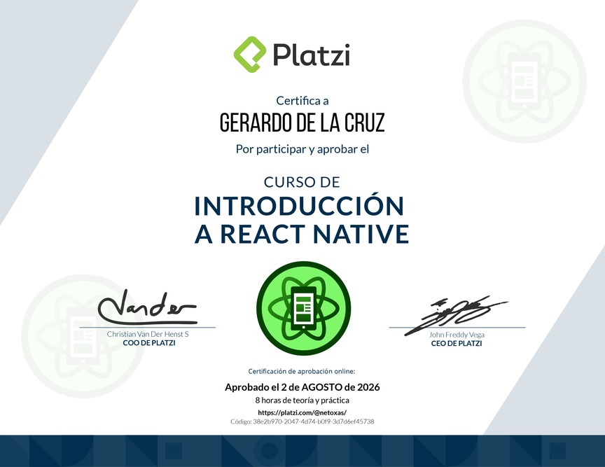 Diploma del Curso de Introducción a React Native