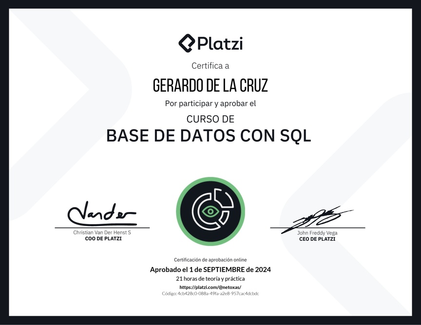 Diploma del Curso de Bases de Datos con SQL - Deprecado
