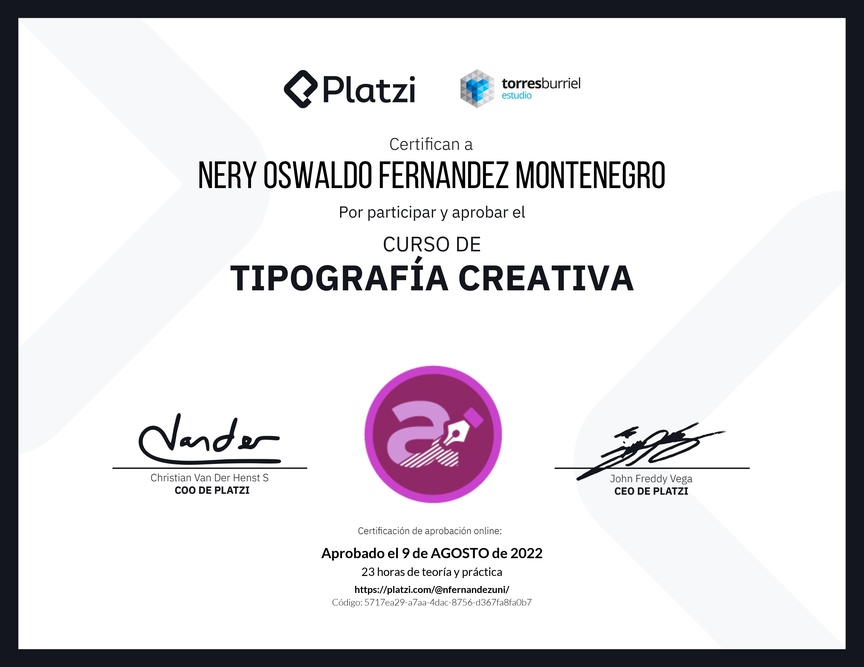 Diploma del Curso de Tipografía Creativa