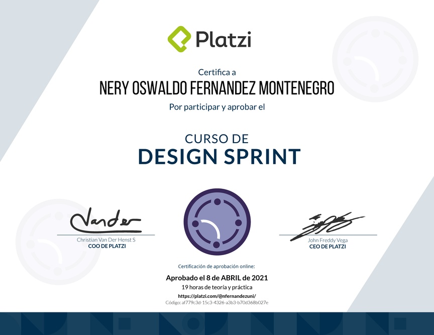 Diploma del Curso de Design Sprint Aplicado
