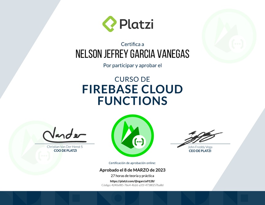Diploma del Curso de Firebase 5: Cloud Functions
