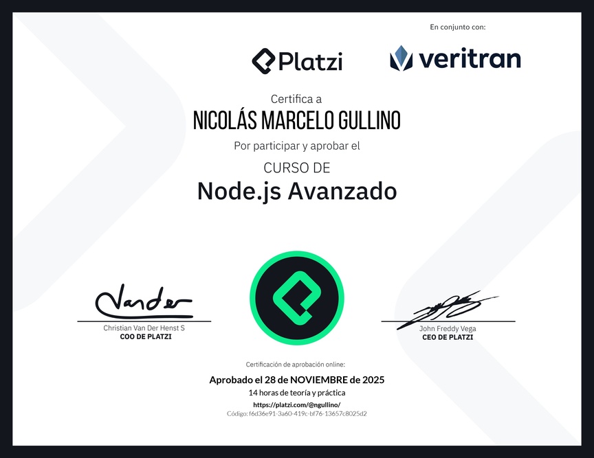 Diploma del Curso de Node.js Avanzado