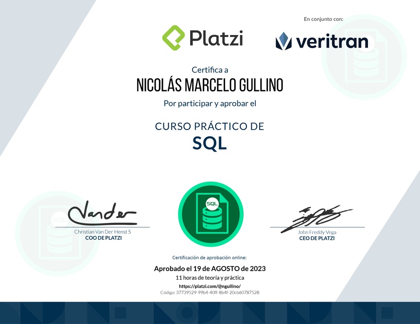Diploma del Curso Práctico de SQL