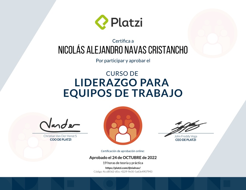 Diploma del Curso de Liderazgo para Equipos de Trabajo