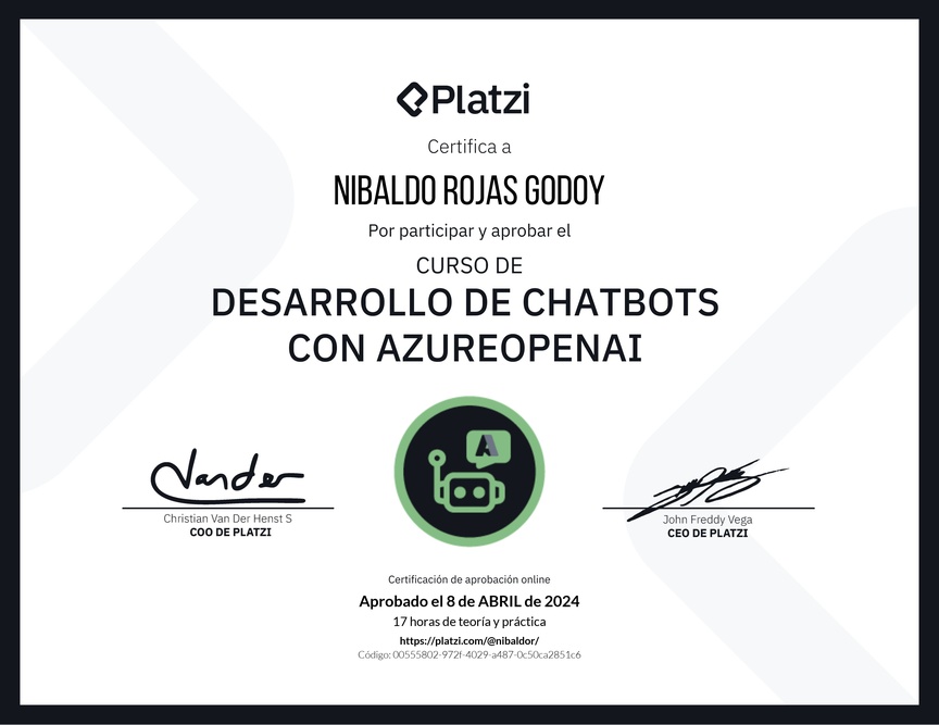 Diploma del Curso de Desarrollo de Chatbots con AzureOpenAI