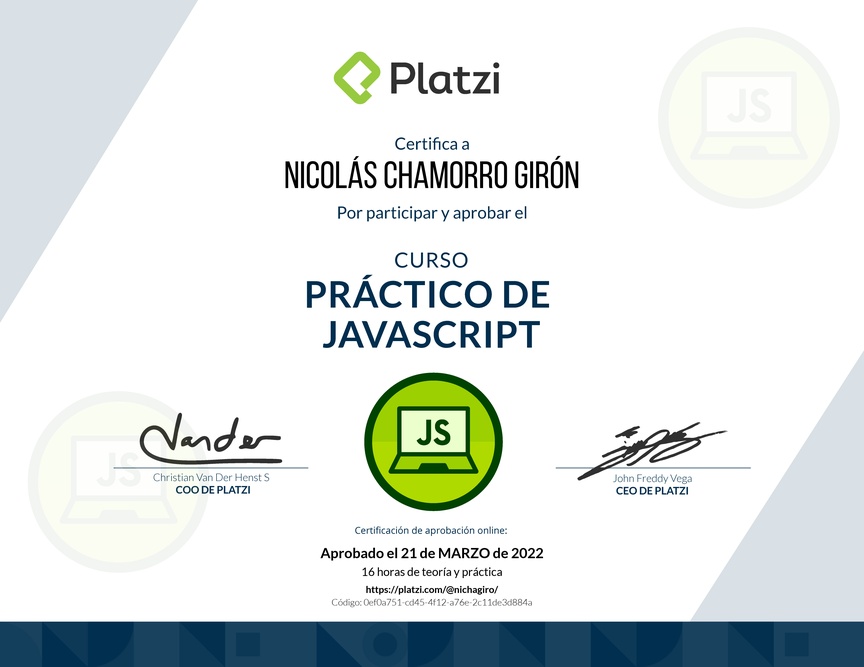 Diploma del Curso Práctico de JavaScript