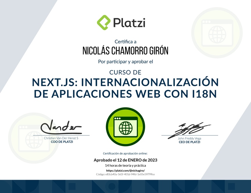 Diploma del Curso de Next.js: Internacionalización de Aplicaciones Web con i18n
