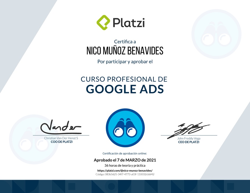 Diploma del Curso Profesional de Google Ads