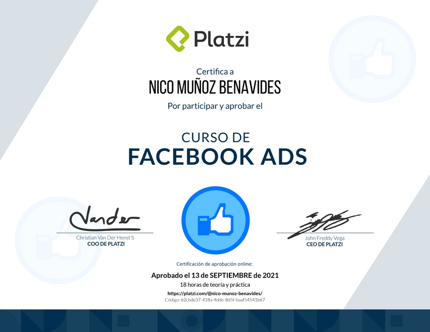 Diploma del Curso de Facebook Ads 2020