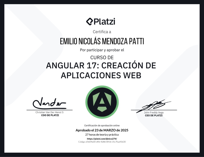 Diploma del Curso de Angular: Creación de Aplicaciones Web