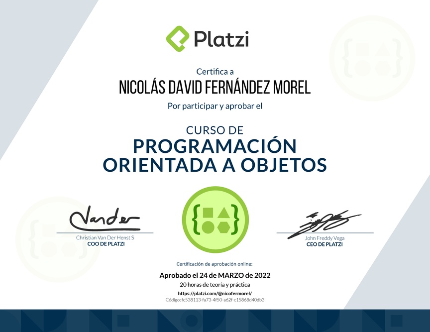 Diploma del Curso de Programación Orientada a Objetos: POO