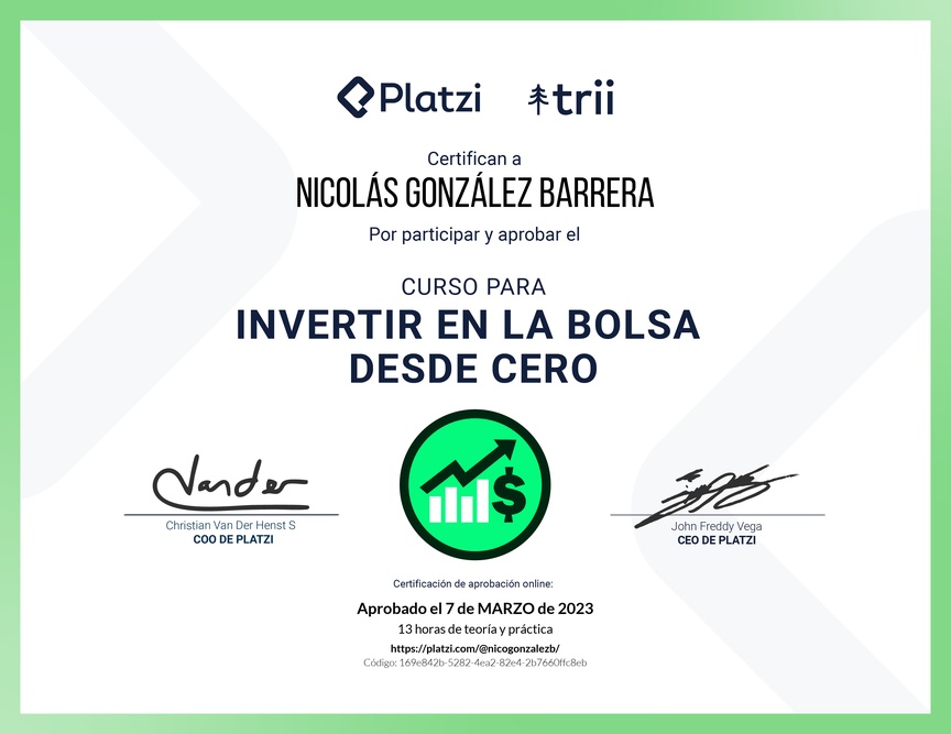 Diploma del Curso de Inversión en la Bolsa