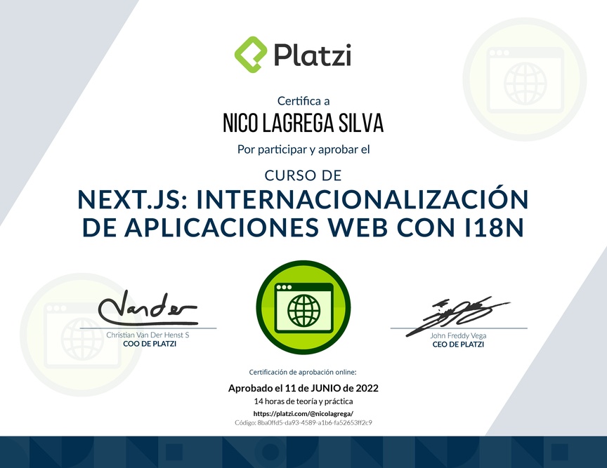 Diploma del Curso de Next.js: Internacionalización de Aplicaciones Web con i18n