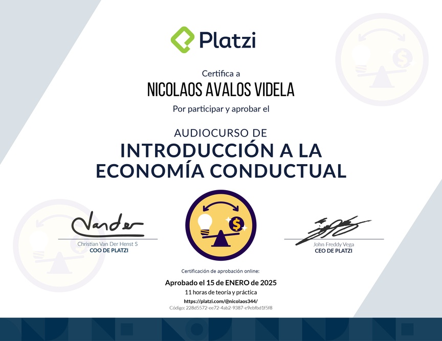 Diploma de Audiocurso de Introducción a la Economía Conductual