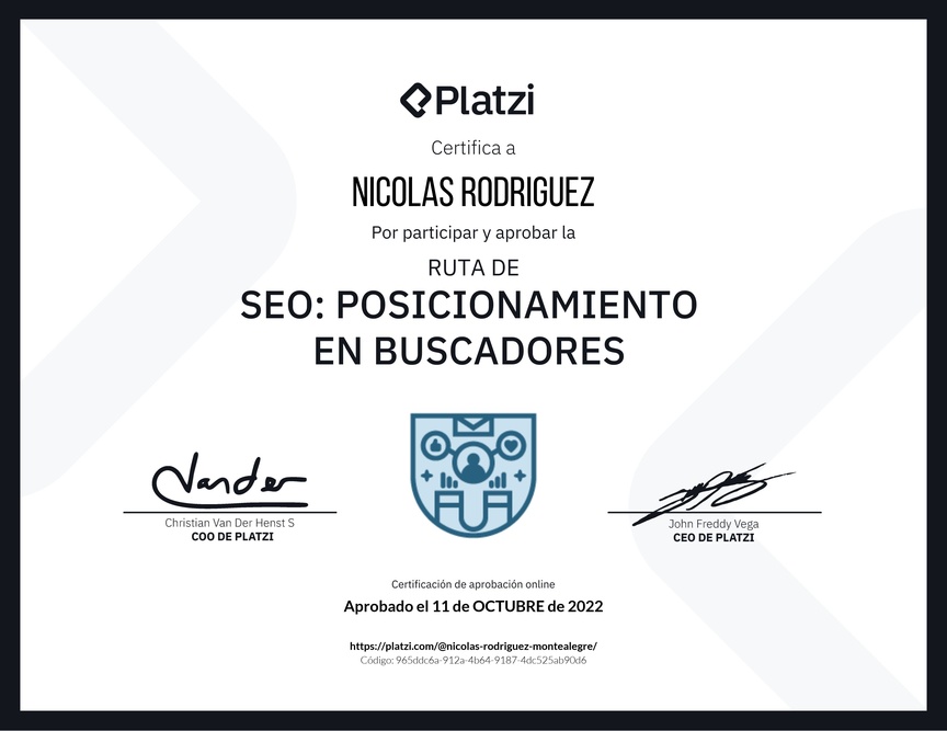 Diploma de la Ruta de Aprendizaje de SEO: Posicionamiento en Buscadores