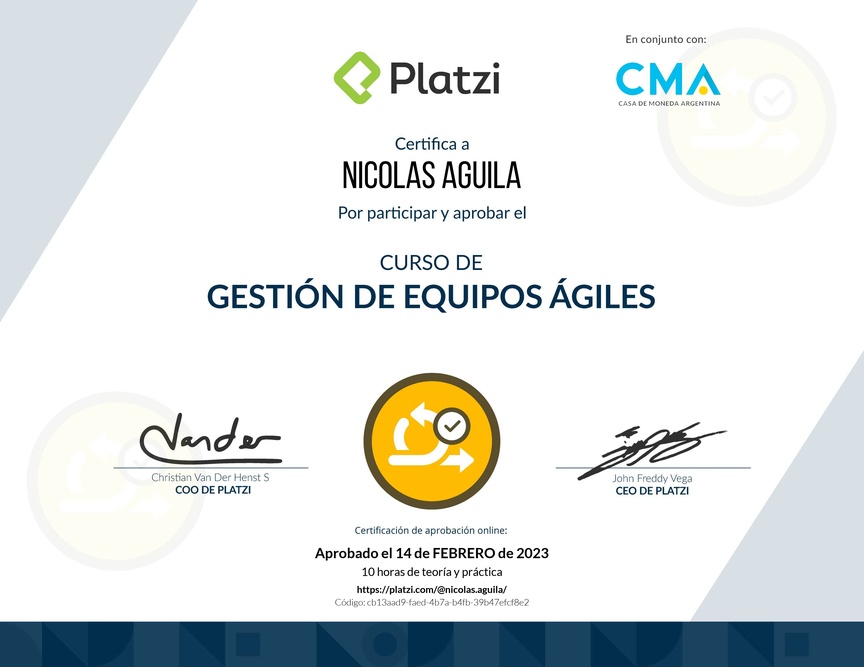 Diploma del Curso de Gestión de Equipos Ágiles