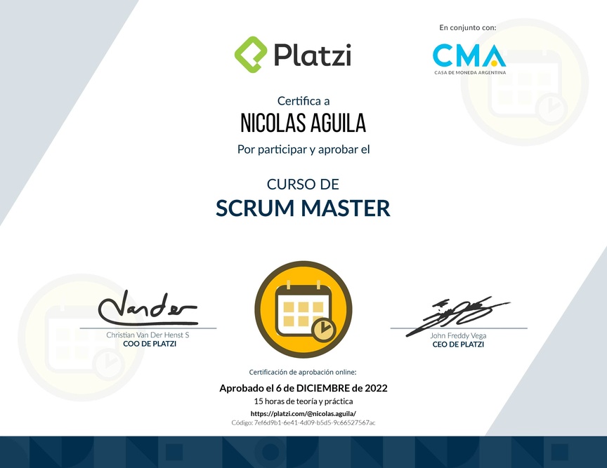 Diploma del Curso de Scrum Master