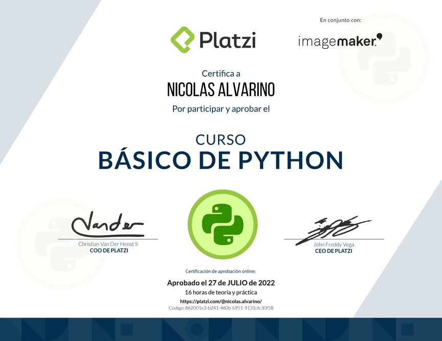 Diploma del Curso Básico de Python