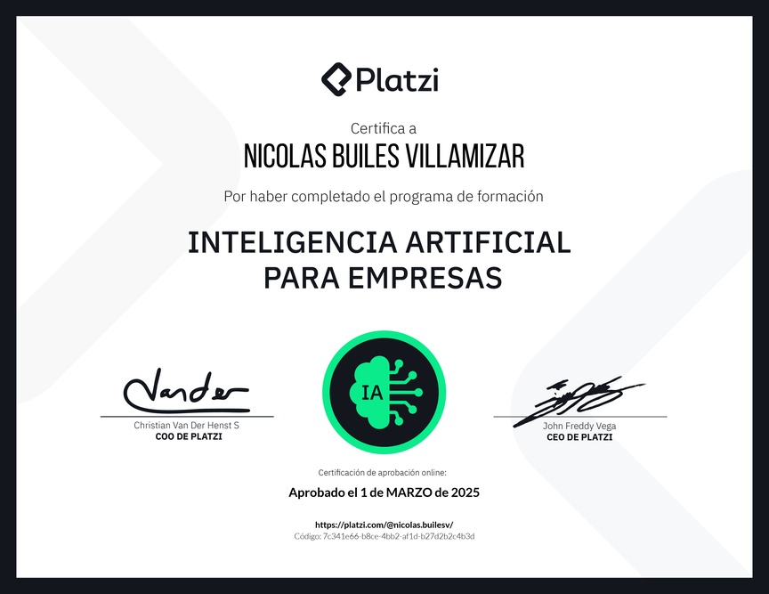 Diploma de la Ruta de Aprendizaje de Inteligencia Artificial para Empresas