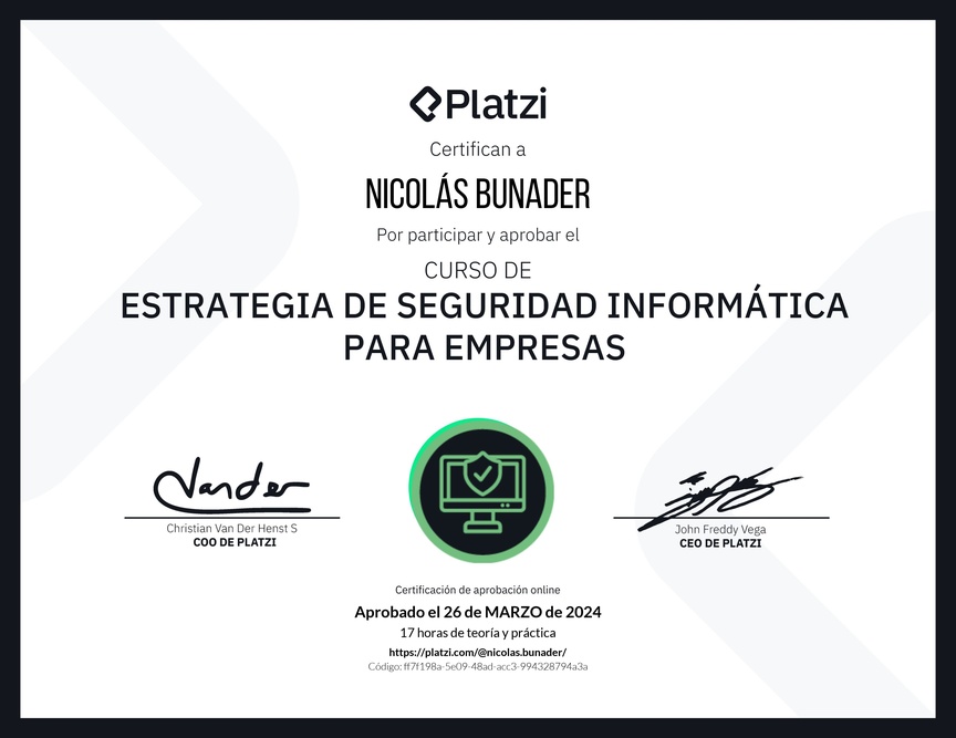Diploma del Curso de Estrategia de Seguridad Informática para Empresas
