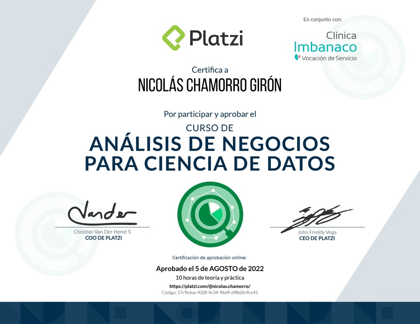 Diploma del Curso de Análisis de Negocios para Ciencia de Datos