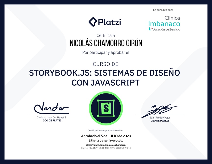 Diploma del Curso de Storybook: Sistemas de Diseño con JavaScript